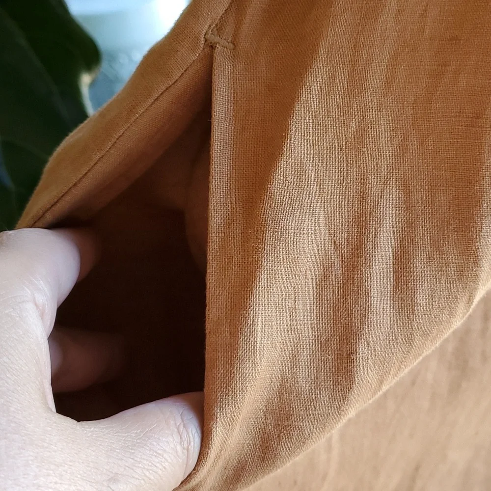 Everlane The Smocked Linen Dress Tawny Tan Brown Oversized Pockets Size … - Picture 7 of 12